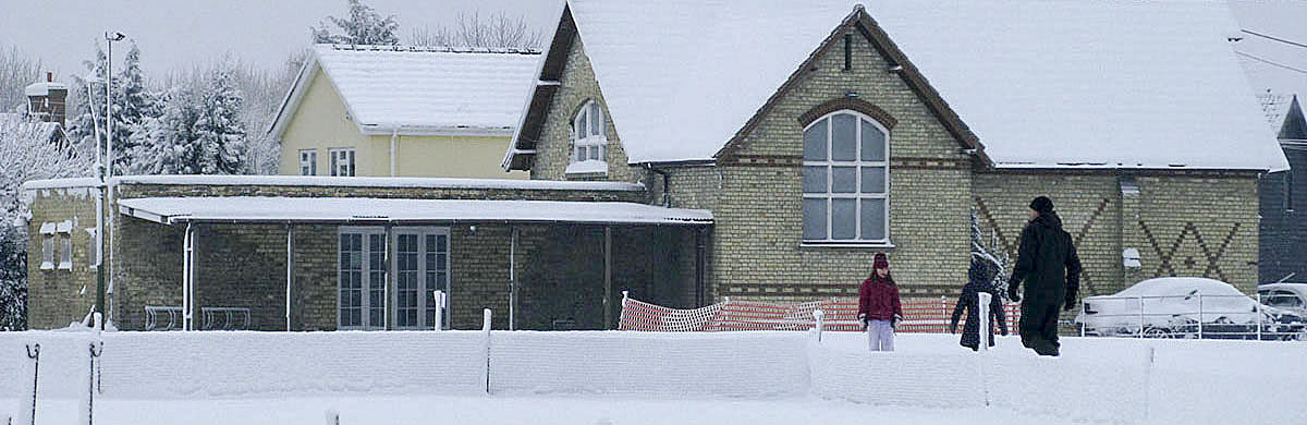 Whaddon village hall in snow