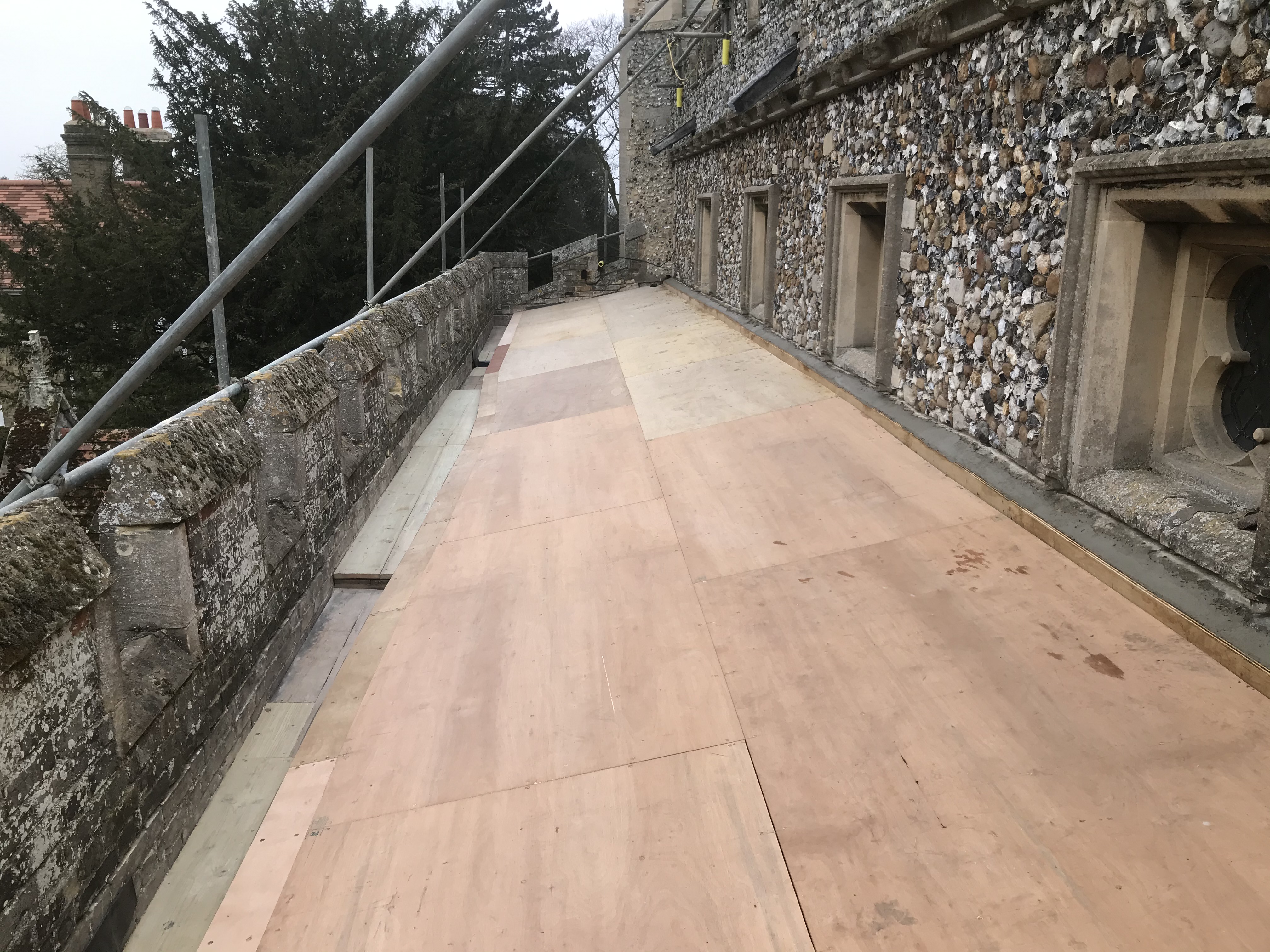 South Aisle looking west new timber deck ready for steel sheeting